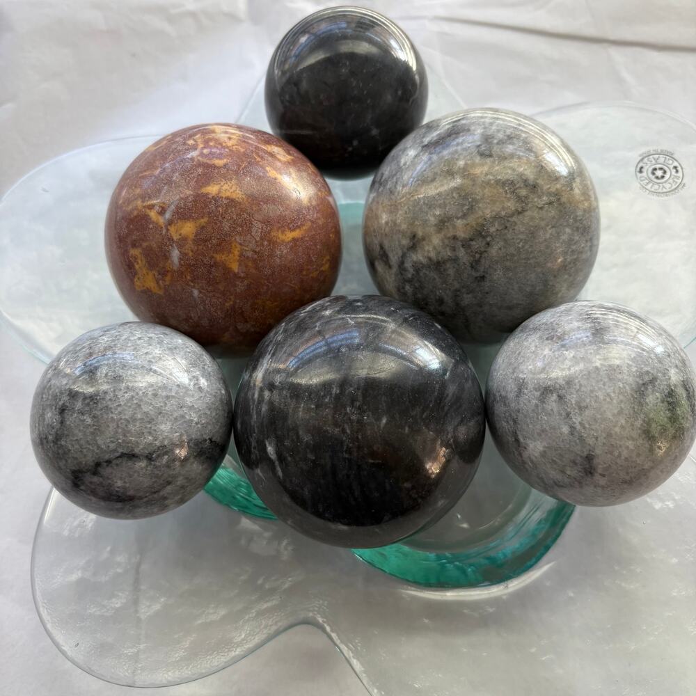 Set of 6 Polished Natural Stone Spheres 2.9"–3.25" Decorative Ball Collection